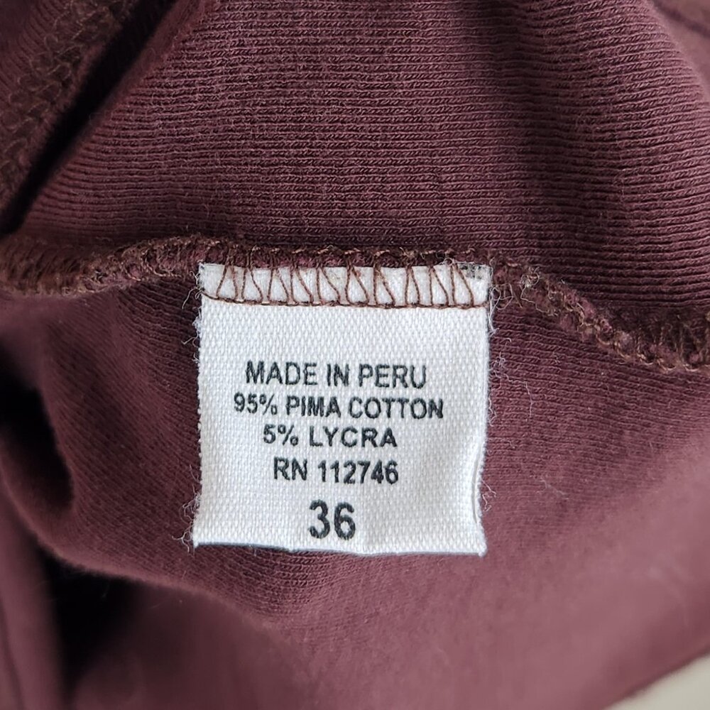 Vulin Peru Pima Cotton Soft Stretchy 3/4 Sleeve Top Burgundy sz 36/S - Picture 6 of 7